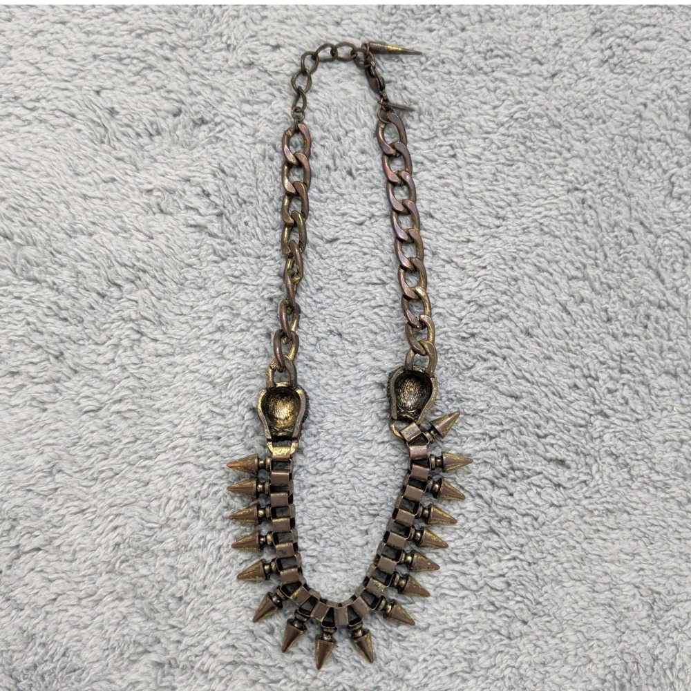 Natasha Double Panther Spike Statement Necklace Gunmetal Black Green Eyes - Picture 5 of 7